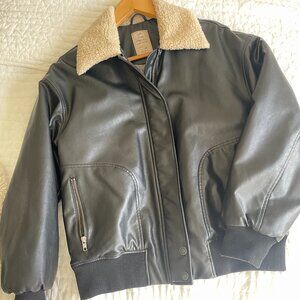 Free People Bomber Jacket Shana Vegan Leather Aviator - Black - XS